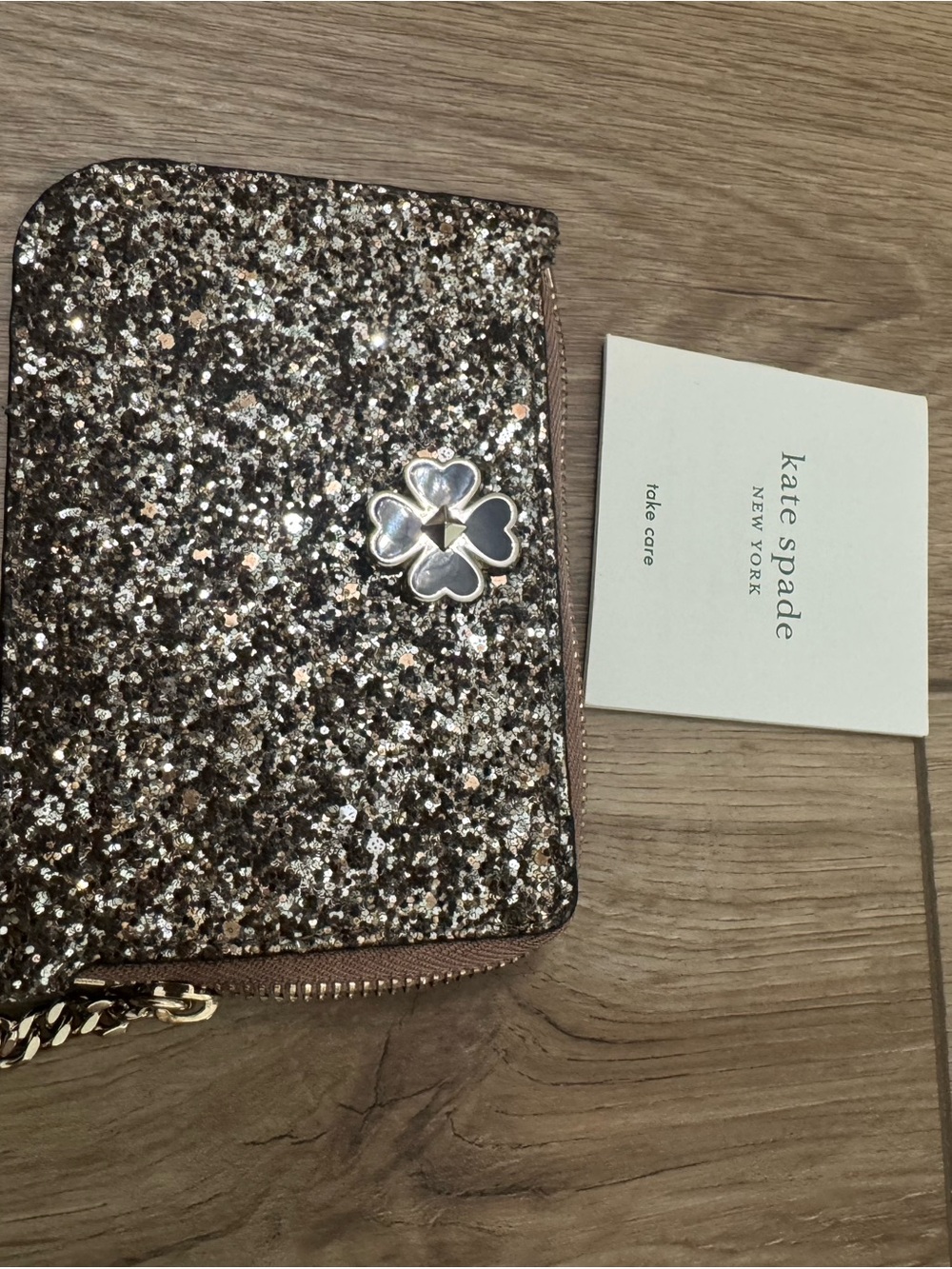 kate spade Glitter Zip Wristlet in Rose Gold and Silver